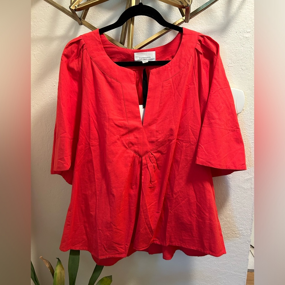 NWT Pomander Place Vibrant Red Blouse Flutter Sleeves XXXL 100% Cotton